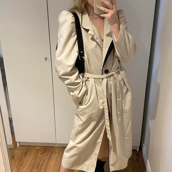 Long creme colored Ada trench coat - Picture 3 of 4